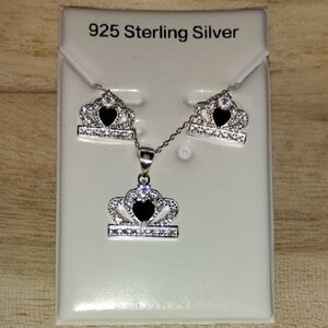 Sterling Silver Crown Jewelry Set with Black Accents